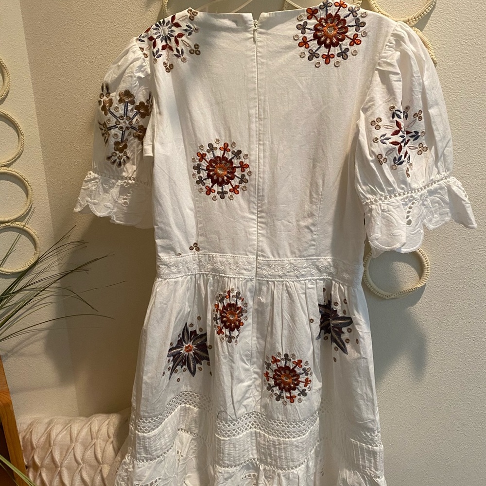 French connection size 2 Sz S BITON embroidered cotton mini summer white multi - Picture 4 of 11
